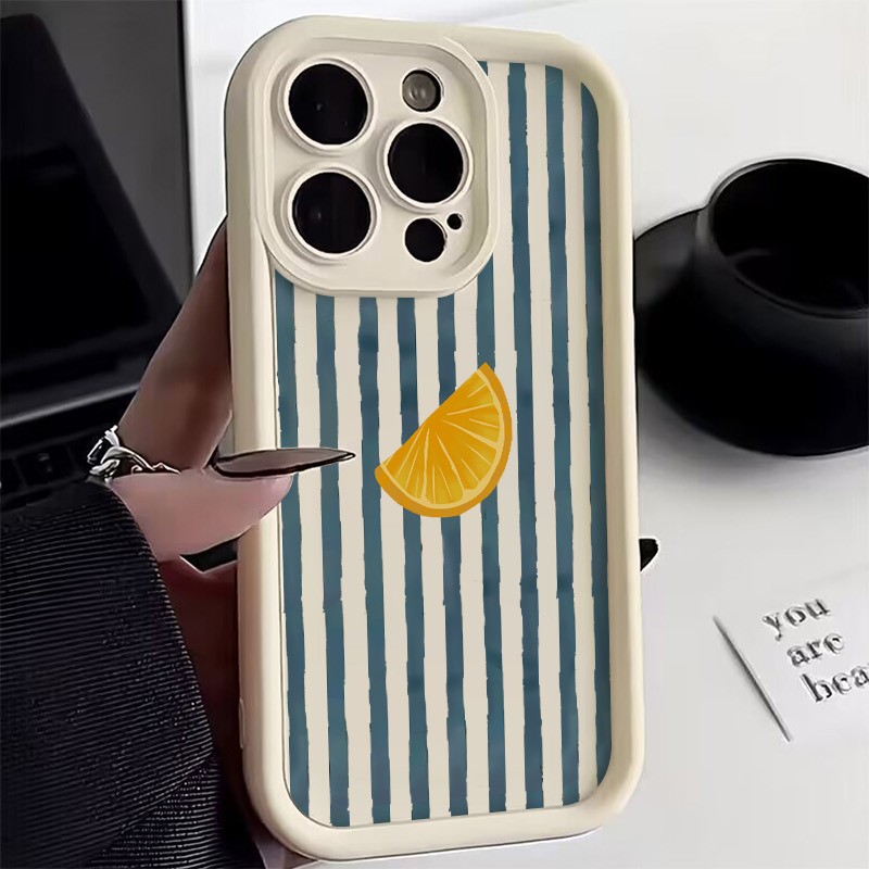 Apple Iphone 15 - 줄무늬 레몬 슬라이스 패턴 아이폰 17